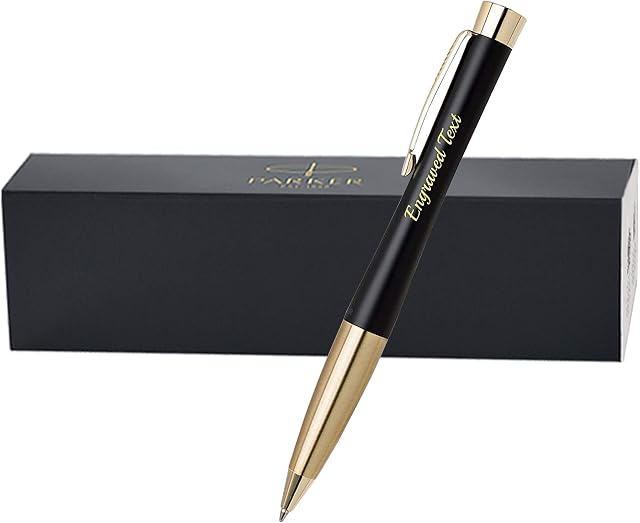 Personalised Engraved Parker Urban Ballpoint Pen | Muted Black with Gold Trim | Black Ink Refill Personalised Gifts For Christmas, Gifts For Men and Women - Enter Your Custom Text