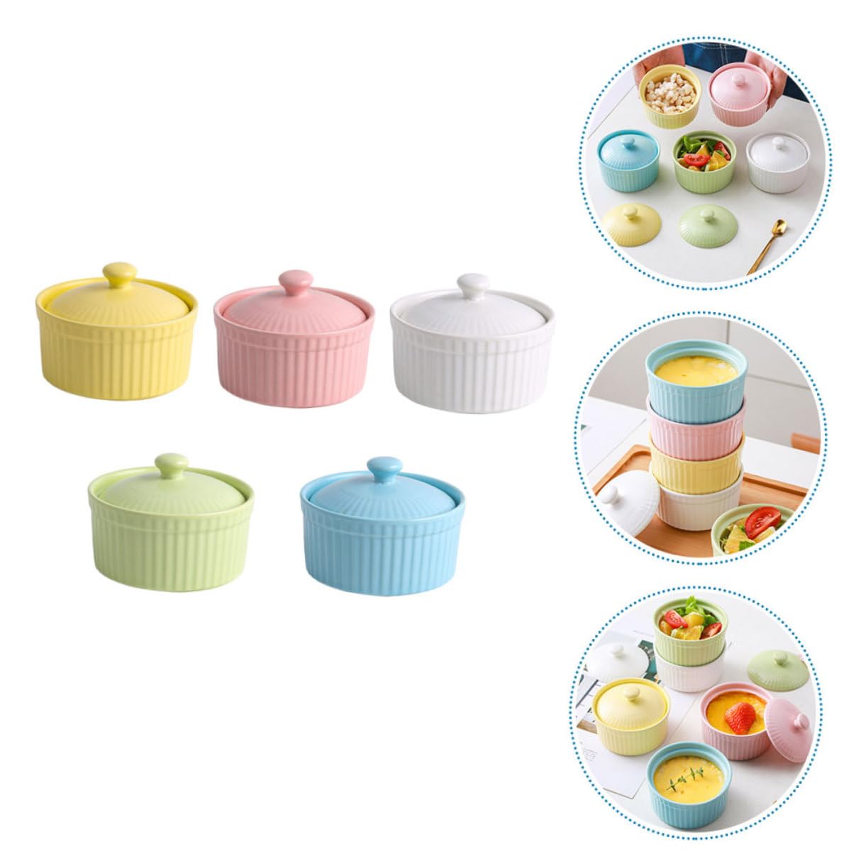 TOYANDONA Cuencos de Cerámica Resistentes a Altas Temperaturas y Fáciles de Desmoldar para Postres con Tapa Juego de 5 Color Aleatorio Ideales para Repostería en Cocina
