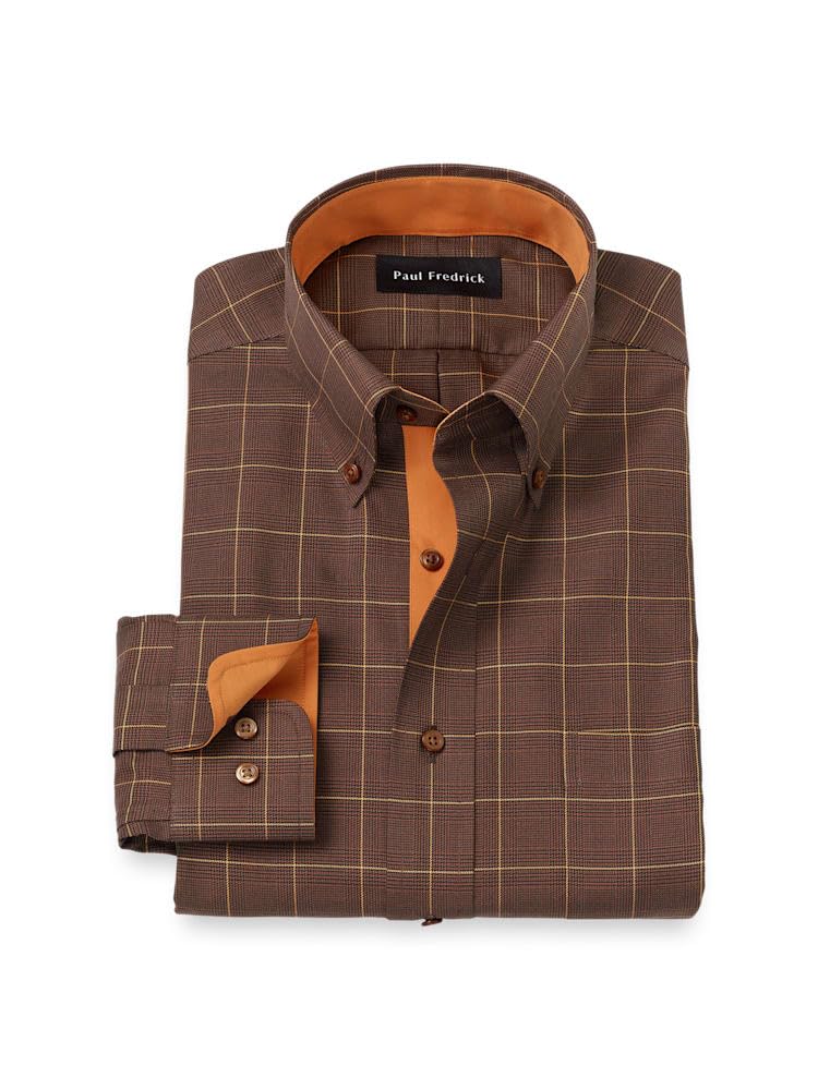 Paul Fredrick Mens Slim Fit Comfort Stretch Non-Iron Windowpane Dress Shirt
