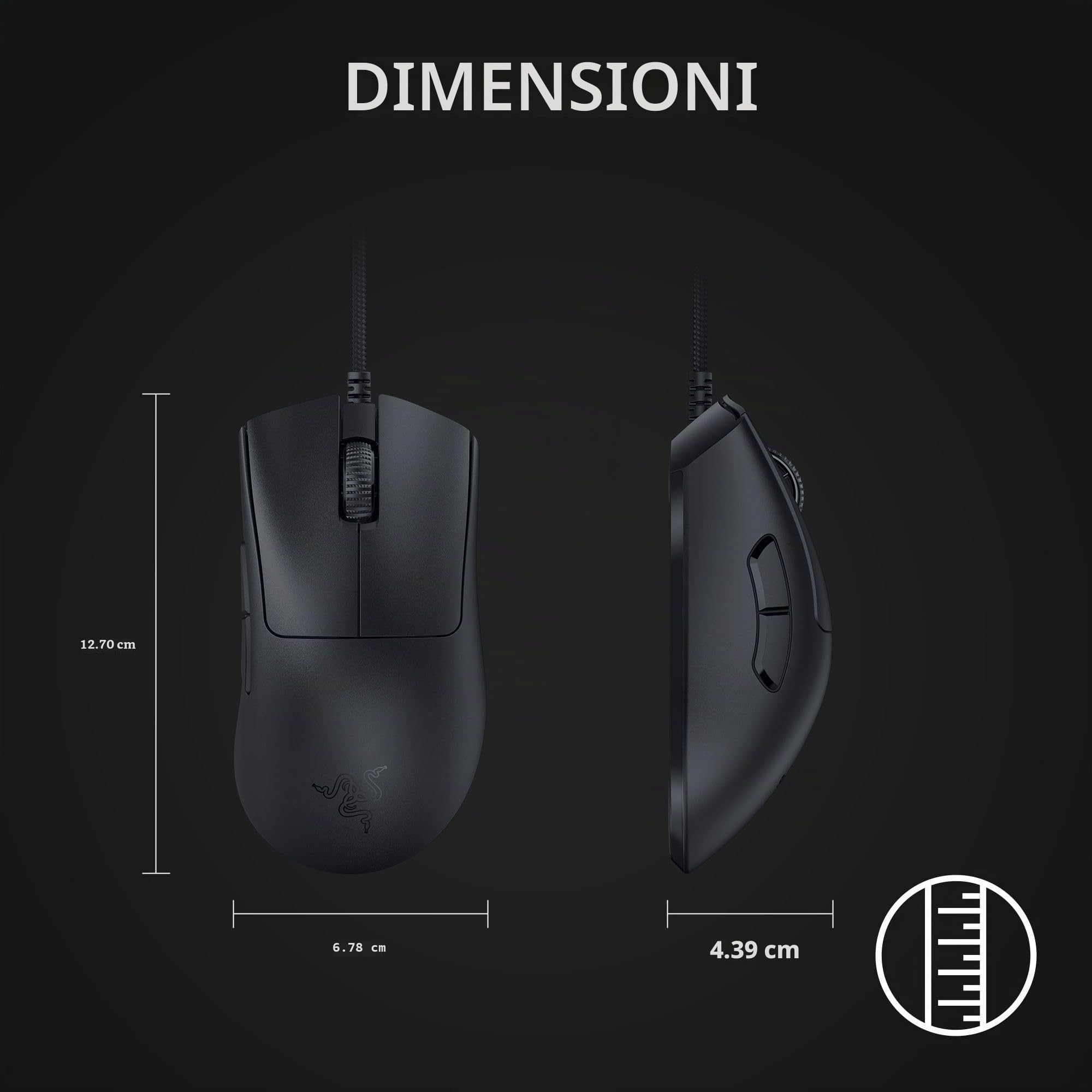 Razer DeathAdder V3 Mouse da gioco cablato: 59 g ultra leggero - Sensore ottico Focus Pro 30K - Switch rapidi Gen-3-8K Hz HyperPolling-6 pulsanti programmabili -Ergonomico -Cavo Speedflex - Nero