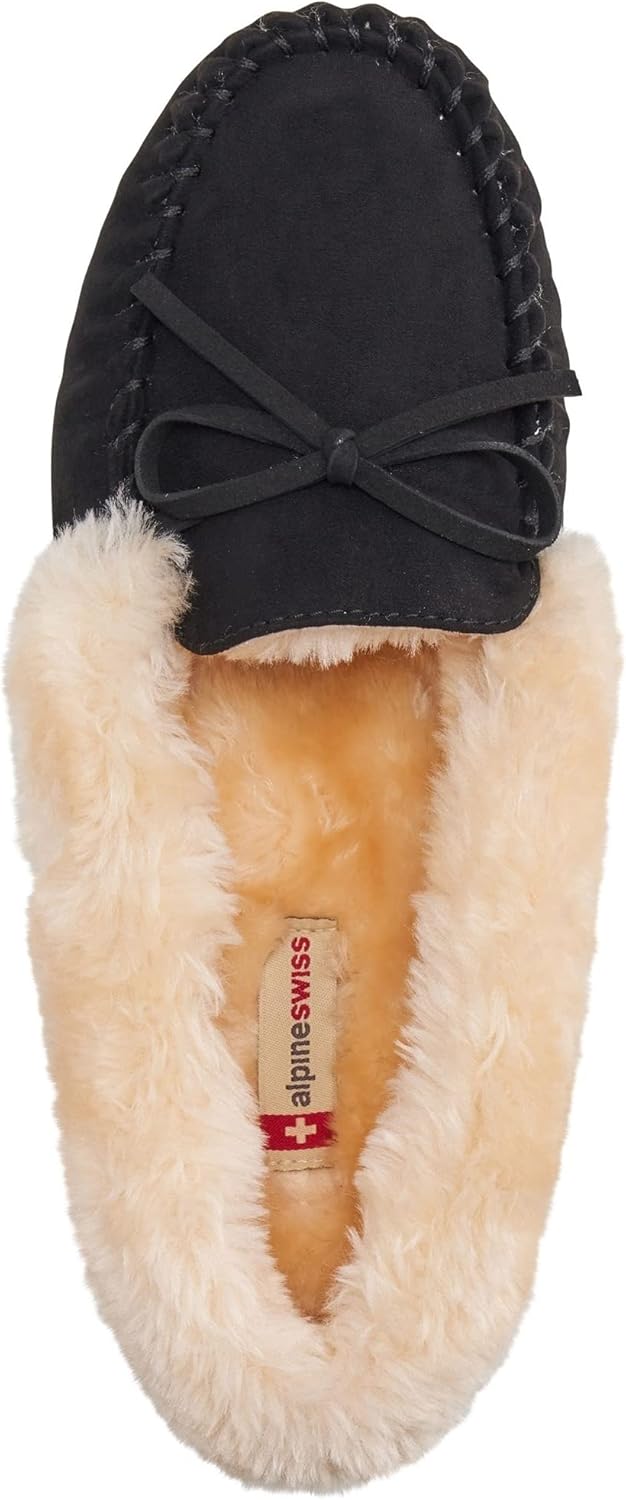 Alpine Swiss Leah Women’s Moccasin Slippers | Faux Fur Lined Slip-On House Shoes | Cozy Warm Comfortable Indoor Outdoor | Stylish Durable - Image 5