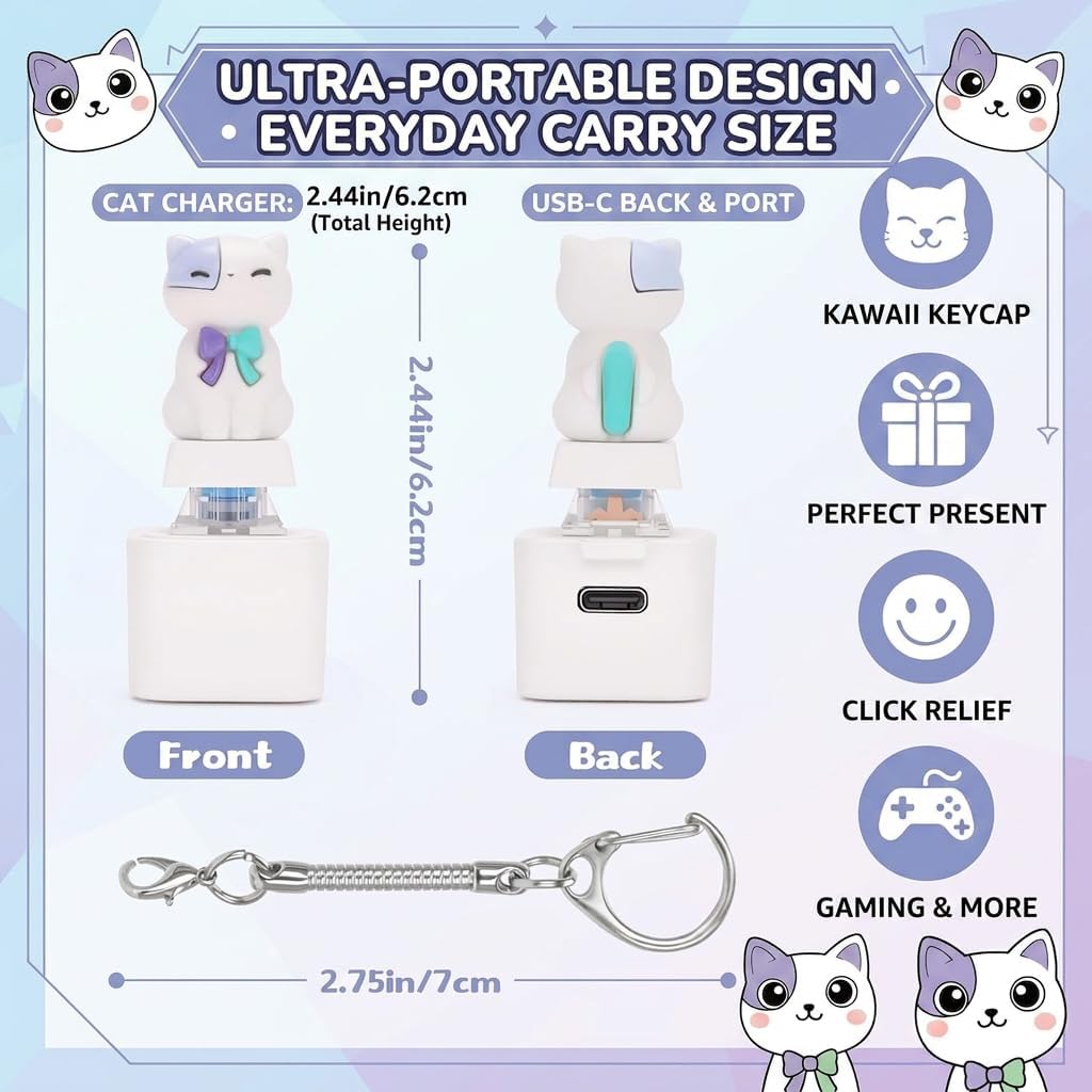 Cat Keychain Sound Fidget Toys, Rechargeable Anxiety Relief Keychain Buttons with Colorful Lights & Sound Effects, Cute Stress Relief Clicker Toy for Adults, April Fools’ Day Prank Novelty Gift 2PCS