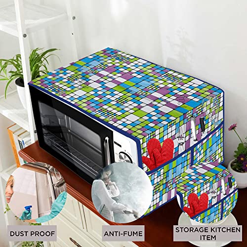 Image of PVC Waterproof 3-Layered Microwave Oven Top Cover With 4 Utility Pockets Suitable for Upto 30 Liter (Color- Blue, Size-36x14 Inches Inches)