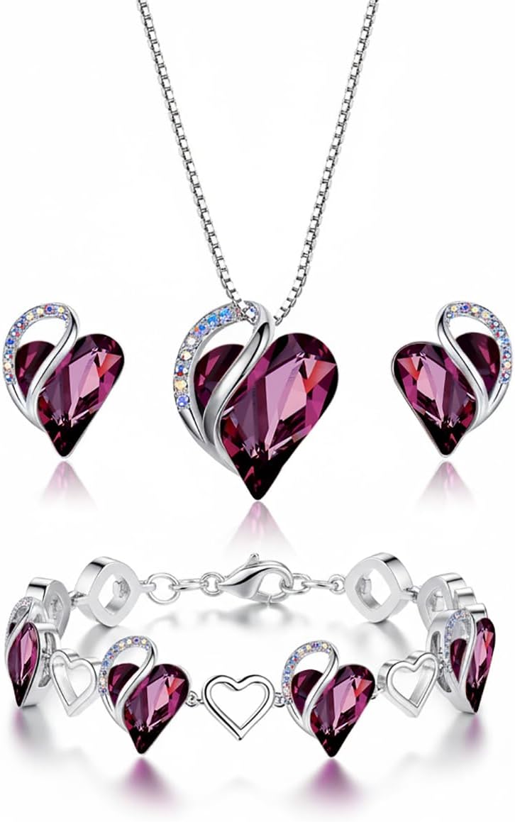 Leafael Valentine's Day Gift Necklaces for Women, Infinity Love Birthstone Heart Crystal Pendant, Birthday Anniversary Jewelry for Wife, Mom, and Her, Silver Plated, 18" + 2" Adjustable Chain