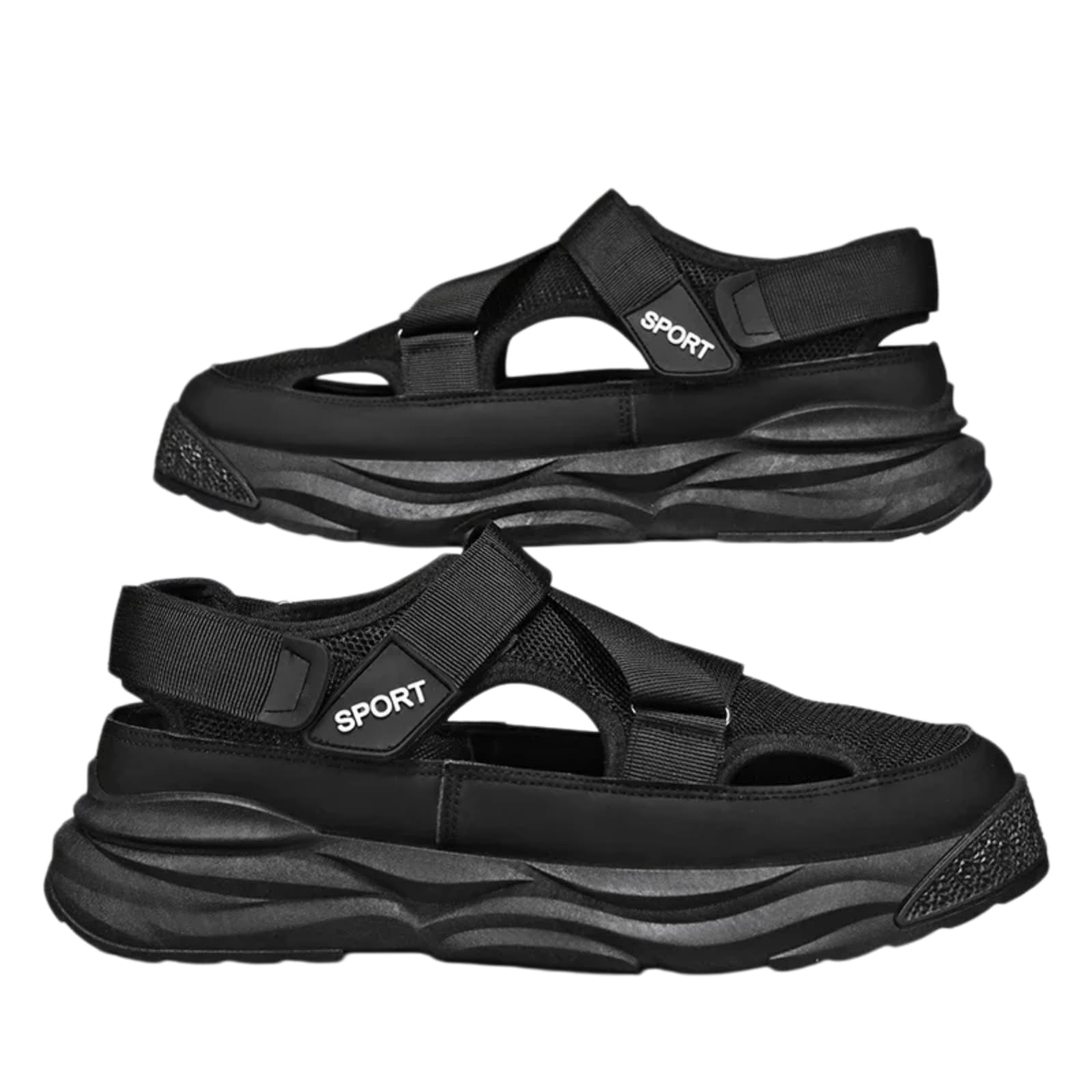 Sandales de plateforme sportives chaussures d'été décontractées en maille respirante noire