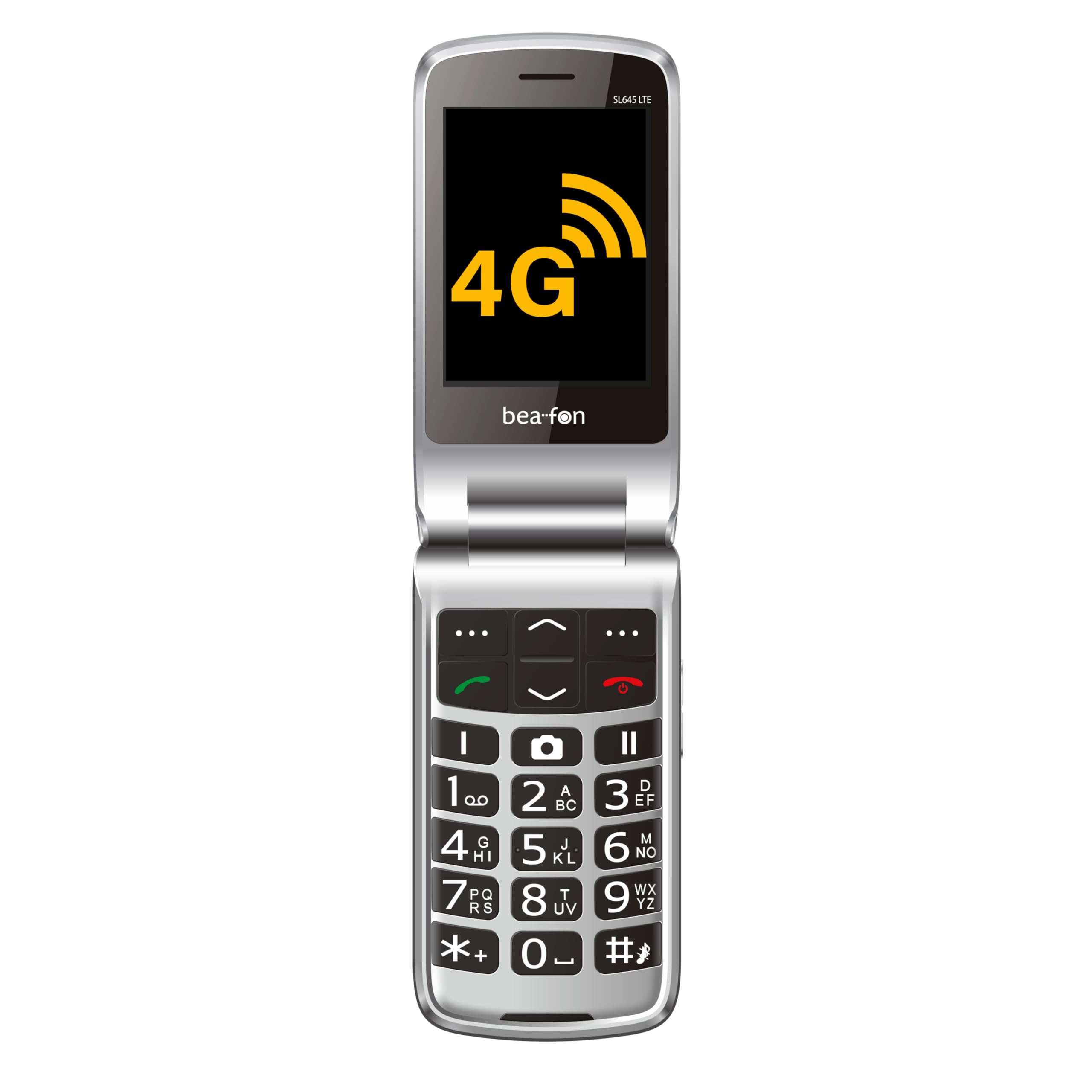 Beafon, SL645, LTE 4G, Silverline, teléfono móvil para Personas Mayores con botón de Llamada de Emergencia, teléfono móvil, Pantalla Interior XXL de 2,8 Pulgadas (7,11 cm), Pantalla Exterior a Color