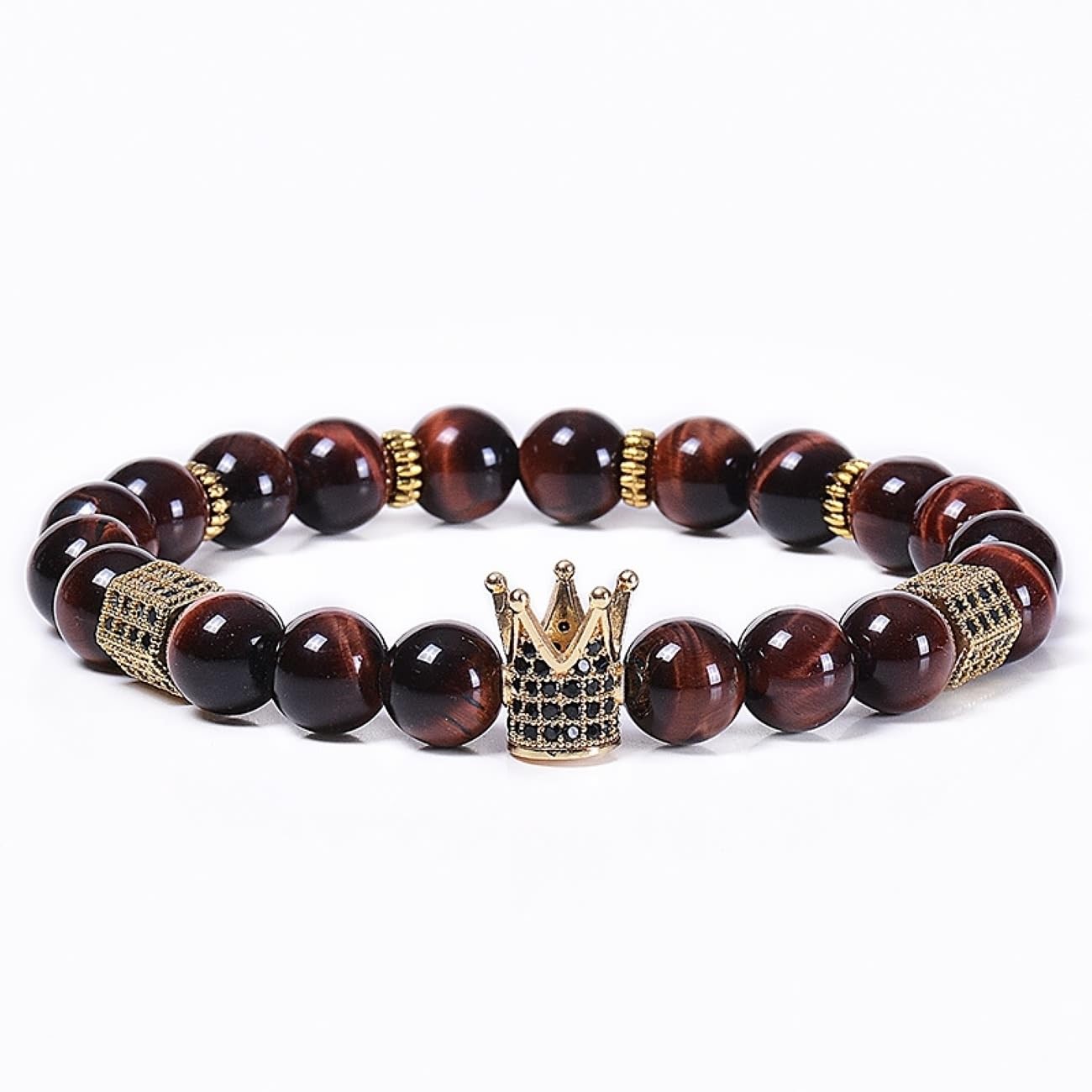 Schmuckarmbänder Krone mit Zirkonia für Sie und Ihn, Partnerarmband Tigerauge, 8 mm, handgefertigt, 18 cm. Haushaltsarmaturen