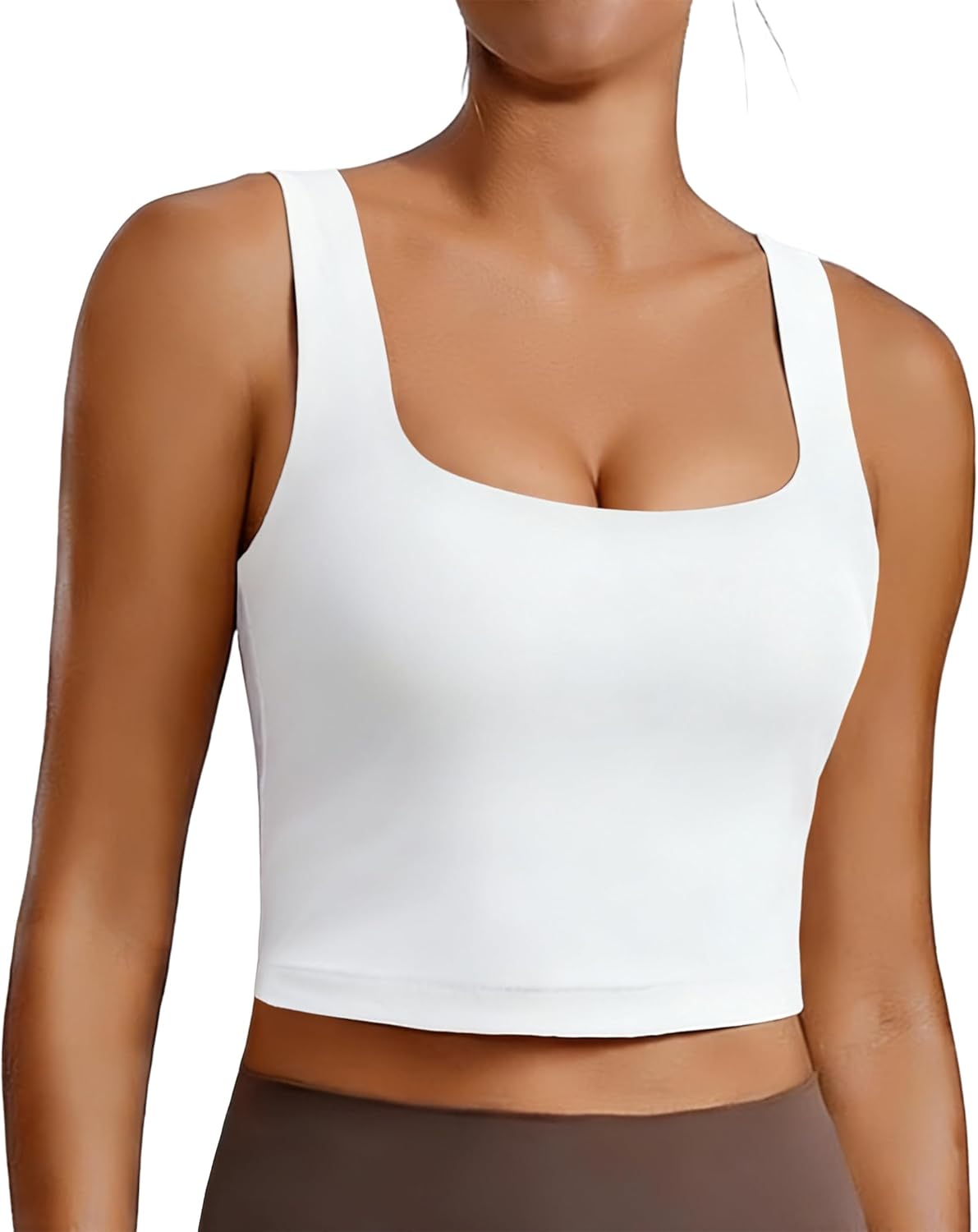 PINSPARK Sports Bra for Women Square Neck Longline Tank Top with Built in Bra