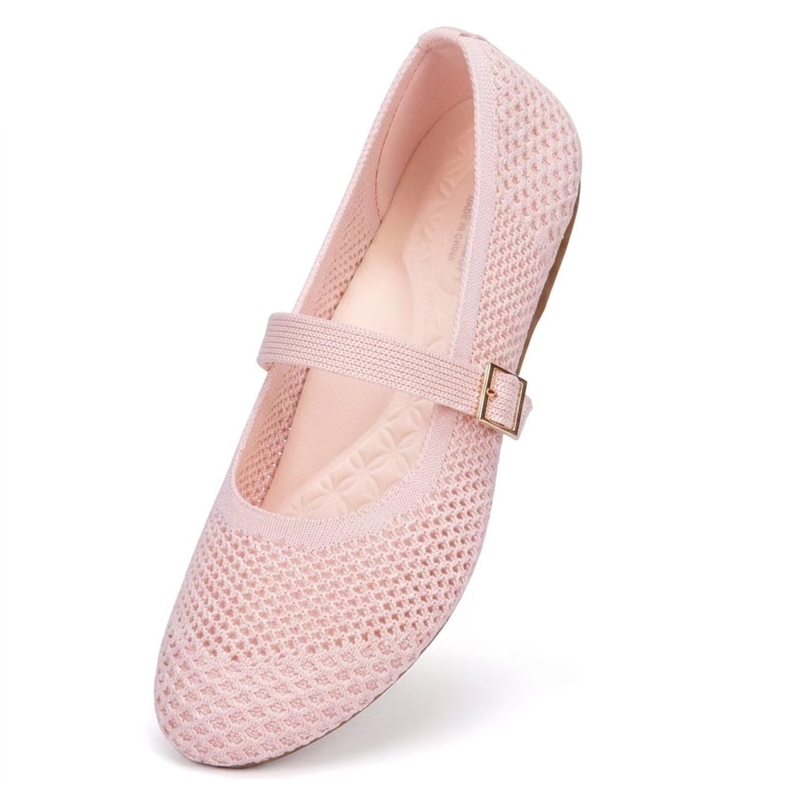 Frank Mully Mary Jane Ballerinas für Damen, bequeme elegante Ballerinas, lässig, runde Zehenpartie, zum Reinschlüpfen, waschbar, Strickstoff, Büro, Arbeit, Frauenschuhe