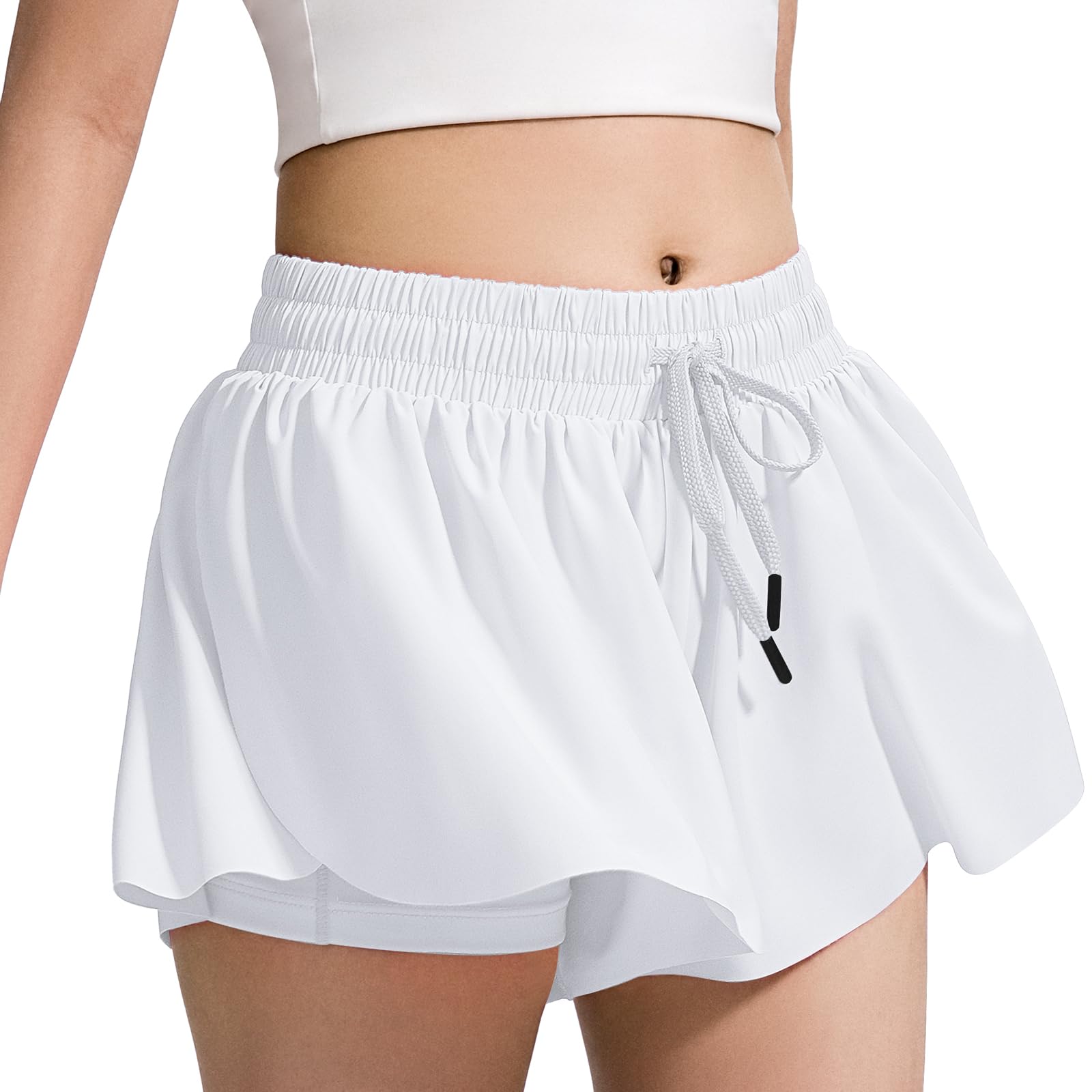 BOOPH Girls Flowy Shorts Kids Athletic Butterfly Shorts with Pockets 2-in-1