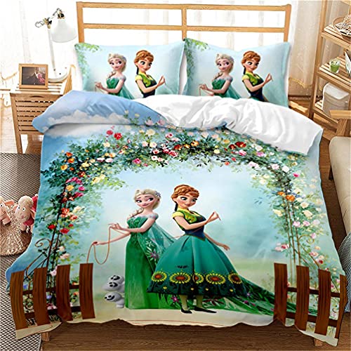 EA-SDN Parure De Lit Anna Et Princesse Aisha,Housse De Couette Reine des Neiges-gelée pour Enfants Et Filles,Parure De Lit 3 Pièces avec Taie D'oreiller135x200 (Gelé13,200x200cm+50x75cmX2)