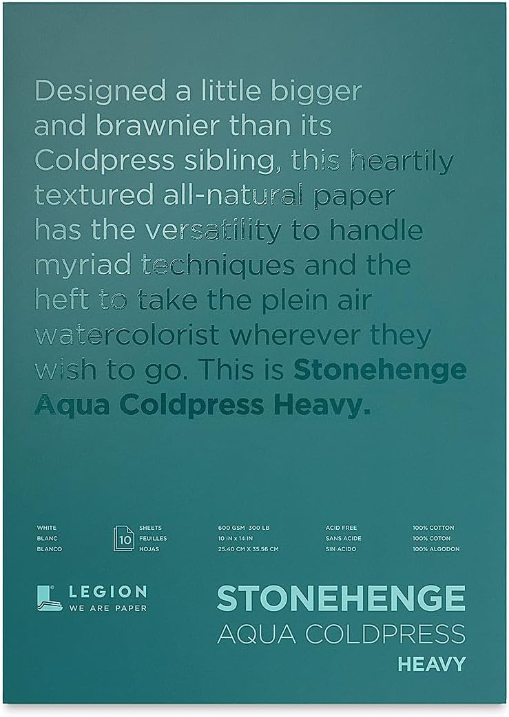 Stonehenge Aqua White Heavy Weight Block, 300lb, Coldpress, 10 x 14 Inches, 10 Sheets for Wet and Dry Media