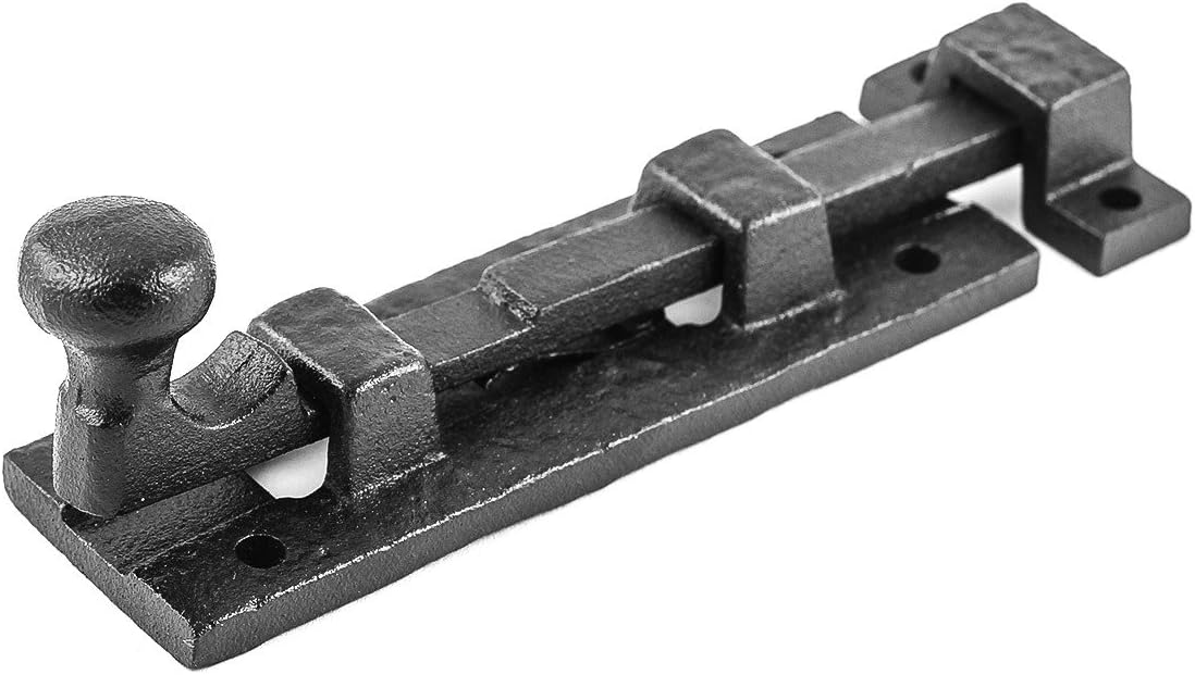 Renovators Supply Manufacturing Slide Bolt Latch 4 in. Black Wrought Iron Slide Bolt with Catch and Mounting Hardware Pack of 4