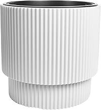 B2C Plant Pots Flower Planter 7 Colours 2 sizes Tall Wavy Plastic Pot Boho Elegant Textured Plastic Lightweight Home Garden Patio (White, 30cm - 17L)