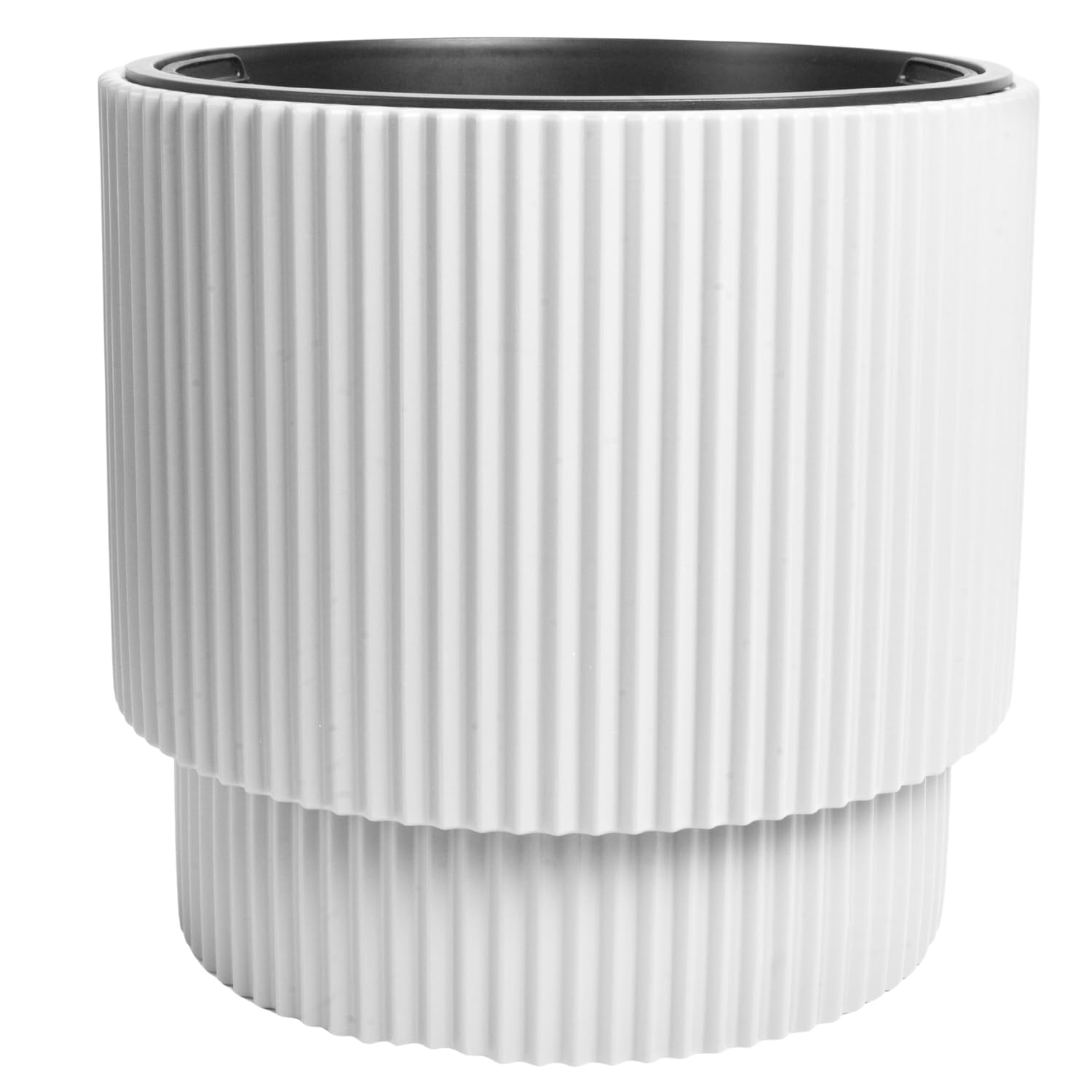 B2C Plant Pots Flower Planter 7 Colours 2 sizes Tall Wavy Plastic Pot Boho Elegant Textured Plastic Lightweight Home Garden Patio (White, 40cm - 38L)