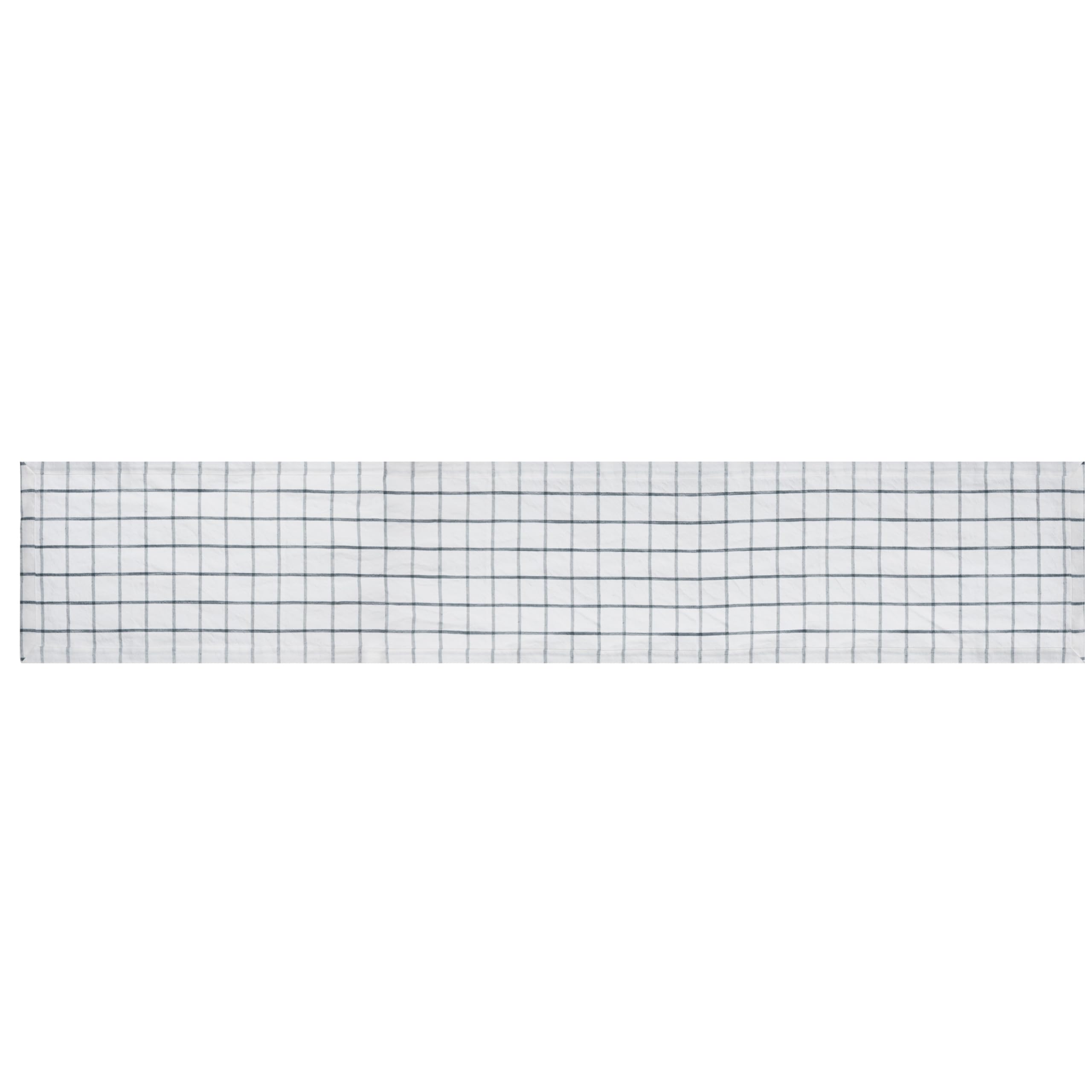 MIKASA Cotton and Linen Table Runner - White With Check Pattern, 230 x 33cm