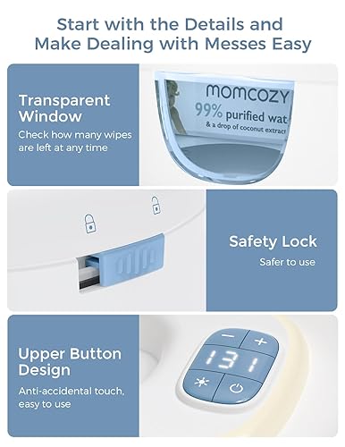 Miniatura 8 de Momcozy - Calentador de toallitas para bebé, diseño innovador de resorte, dispensador de gran capacidad para 60-80 unidades, 4 modos de control