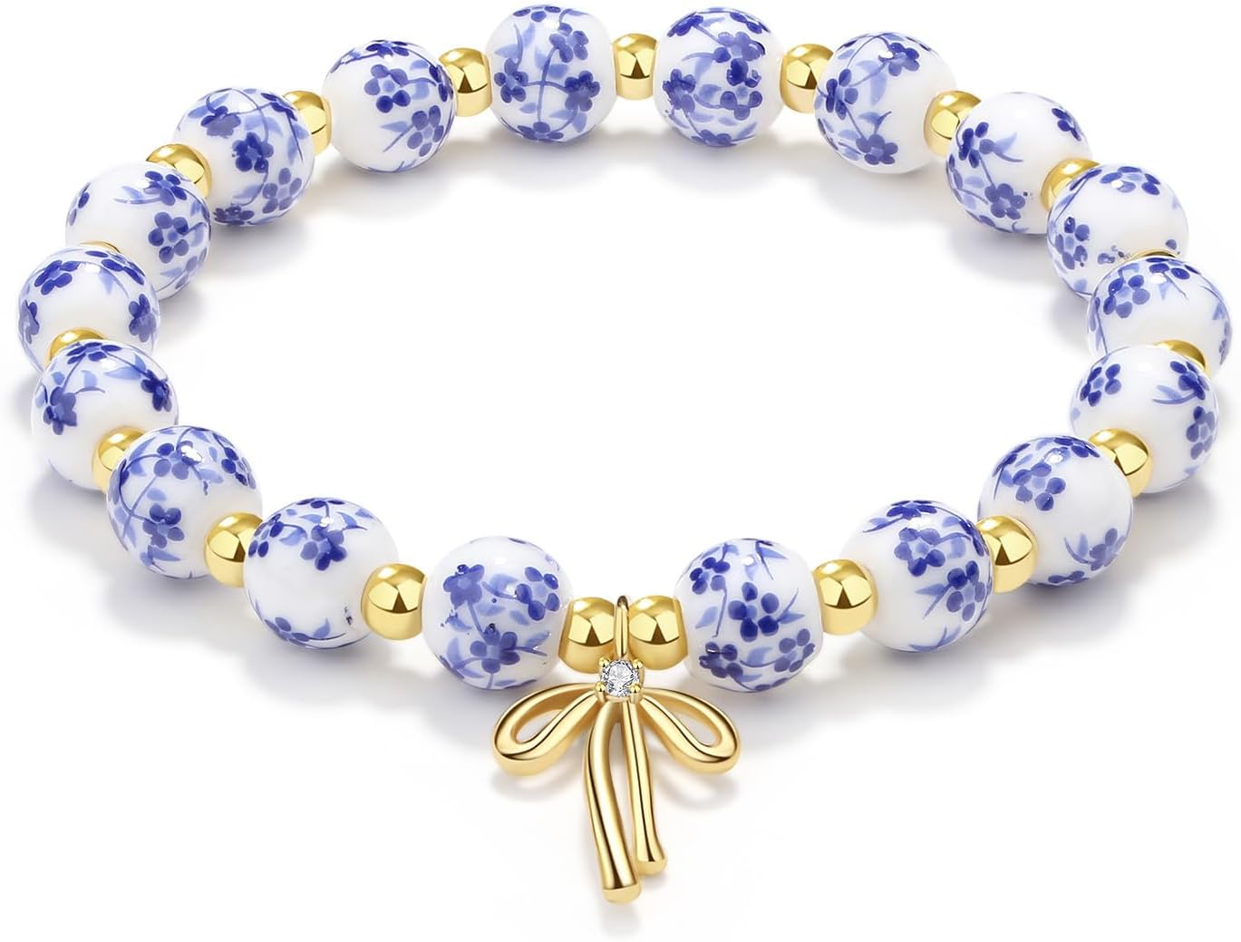 MAIBAOTA Bow Charm Bracelet for Women Flower Jewelry Vintage Stretch Bracelets Handmade Beaded Dainty Romantic Jewelry Gifts