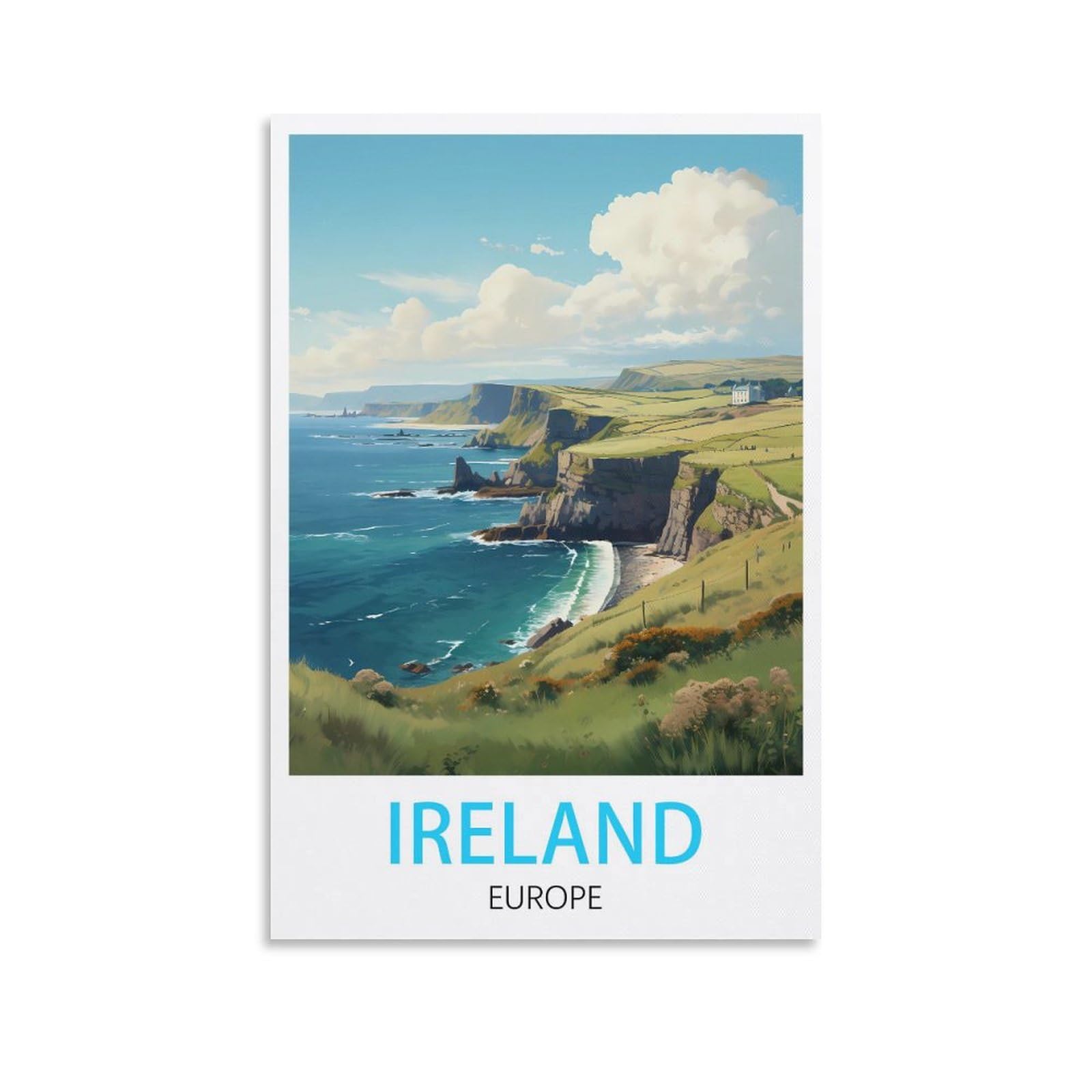 Orbana Unframe-Style Ireland Vintage Travel Poster 12X18inch(30X45cm) Canvas Print For Living Room, Bedroom, Dorm, Home, Office Wall Decoration