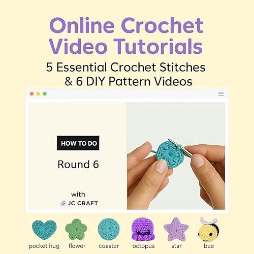 Miniatura 5 de JC Craft Kit de ganchillo para principiantes - Juego de iniciación de 81 piezas con 15 hilos coloridos, ganchos ergonómicos, suministros completos,