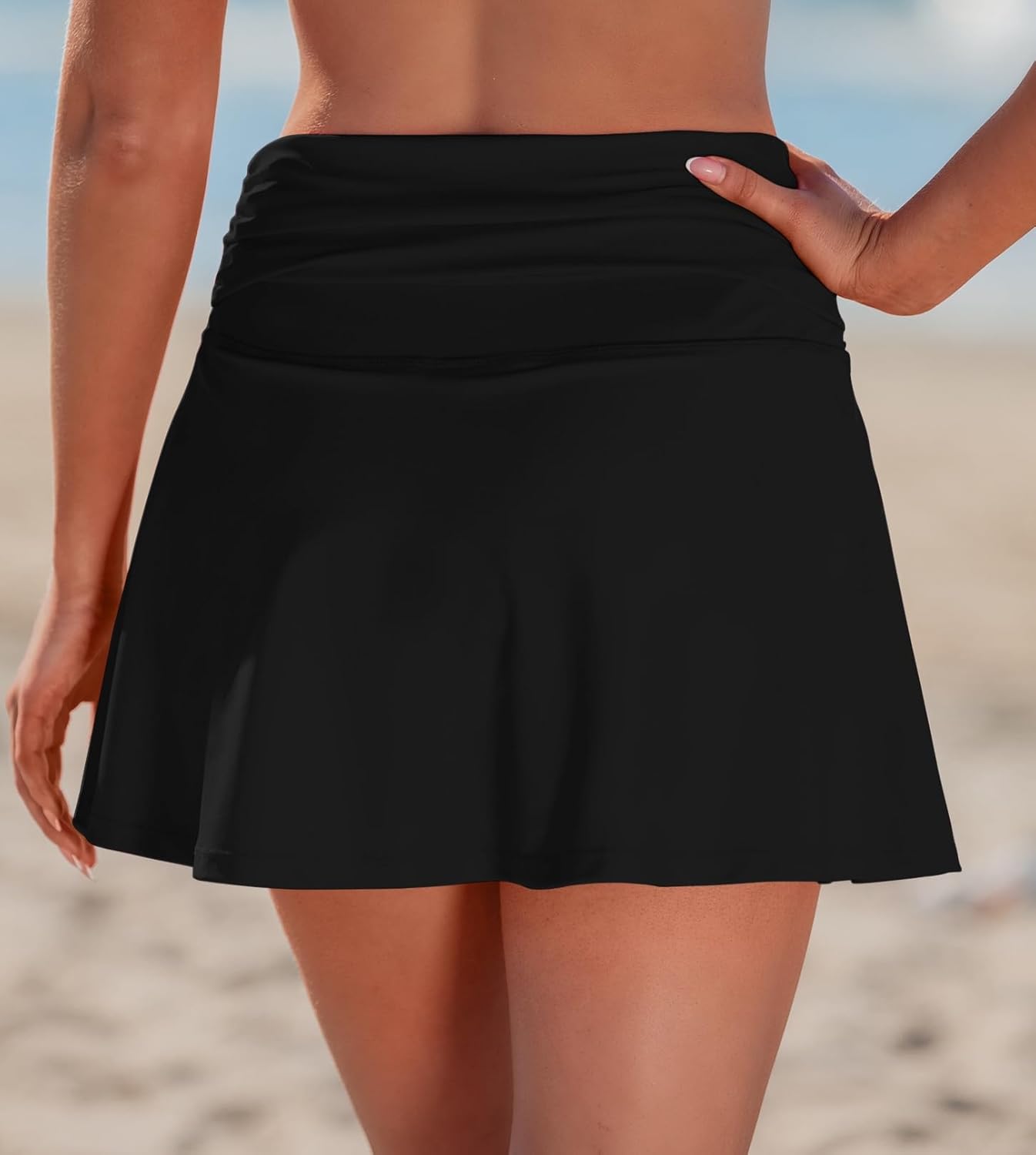 grapent swim skirt for women high waisted ruched bikini tankini bottom beach vacation bathing suit swimsuit skort skirts small black