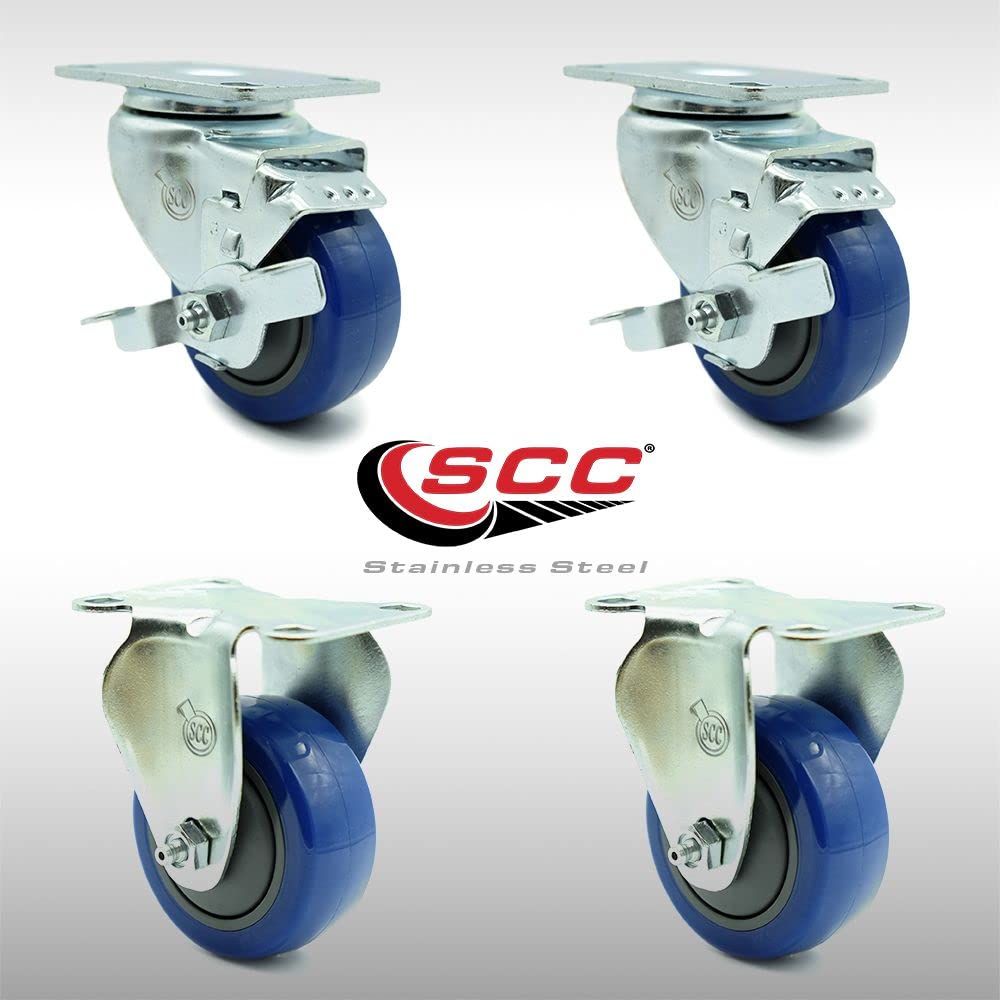 Stainless Steel Polyurethane Swivel Top Plate Caster Set of 4 w/3.5