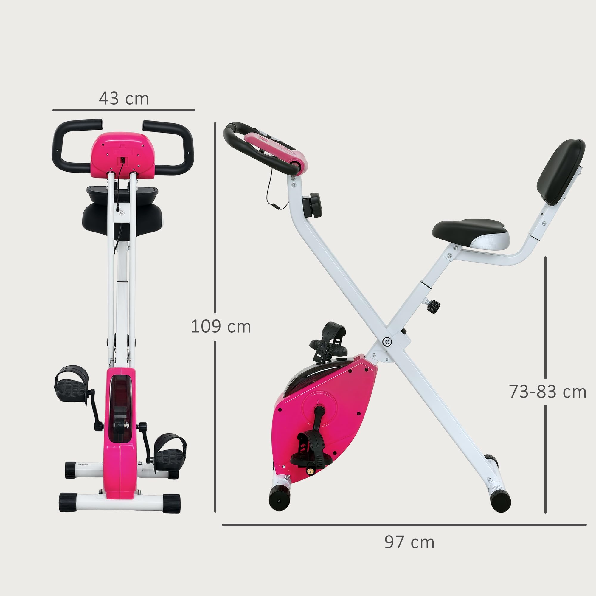 HOMCOM Vélo d'Appartement Magnétique Pliable - Collaboration Aosom.fr x FFHandball - Vélo de Fitness en X Silencieux pour Sport Maison et Cardio-training - Écran LCD & Capteur Pouls