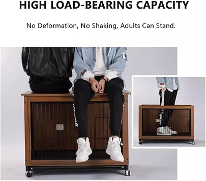 Furniture Dog Crate, Corner Dog Cage with Storage & Pulley, Dog Kennel Wooden Furniture Style Dog Cable with Removable Tray, Bite Resistant Kennel, Indoor Use, For Pets Under 25 Lbs Black
