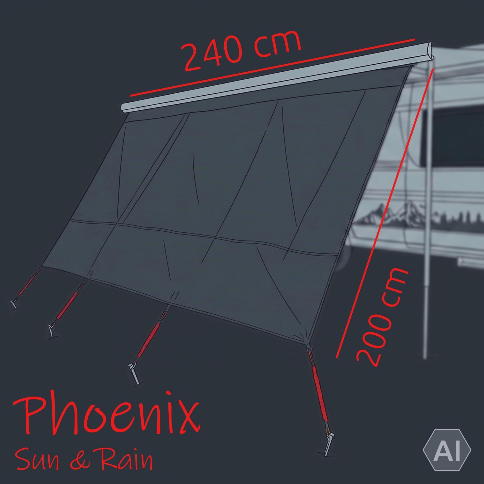 your GEAR Phoenix Sun & Rain 2,4 x 2 m - Markisenvorderwand mit Cover und innovativem Silver-Black-Mesh