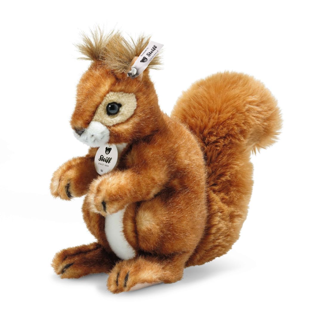 Steiff Peluche Scoiattolo Niki, dolce animale di stoffa con occhi in plastica per bambini e bambine, pupazzo di 21 cm, marrone chiaro, 045141