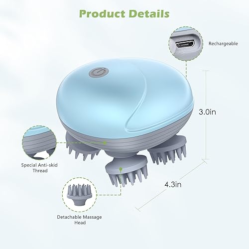 Vista 32 de KeeKit IPX6 - Masajeador verde inalámbrico para mascotas, 4 cabezales y 96 nodos, rascador portátil de mano para perros y gatos