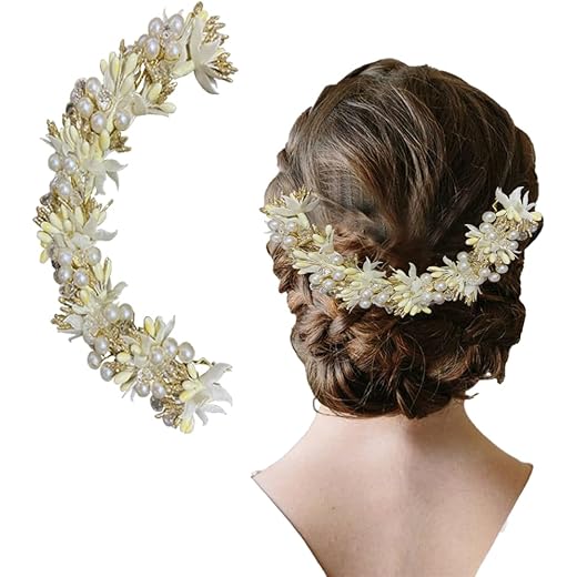 TEMPERIA Hair Accessories For Women & Girls Stylish for Wedding - Artificial Flowers & Pearl Style Juda Bun Accessories - Floral Bridal Brooch & Hair Pins - Hairstyle Decoration Bride Clips (MN11)