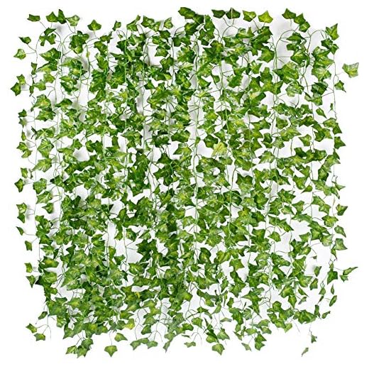 12 Piezas 82 Ft Plantas Hiedra Artificial, Plantas Colgantes Artificiales Guirnalda Artificial Decoración Hojas para Hogar Escalera Ventana Balcón Valla Jardín Boda