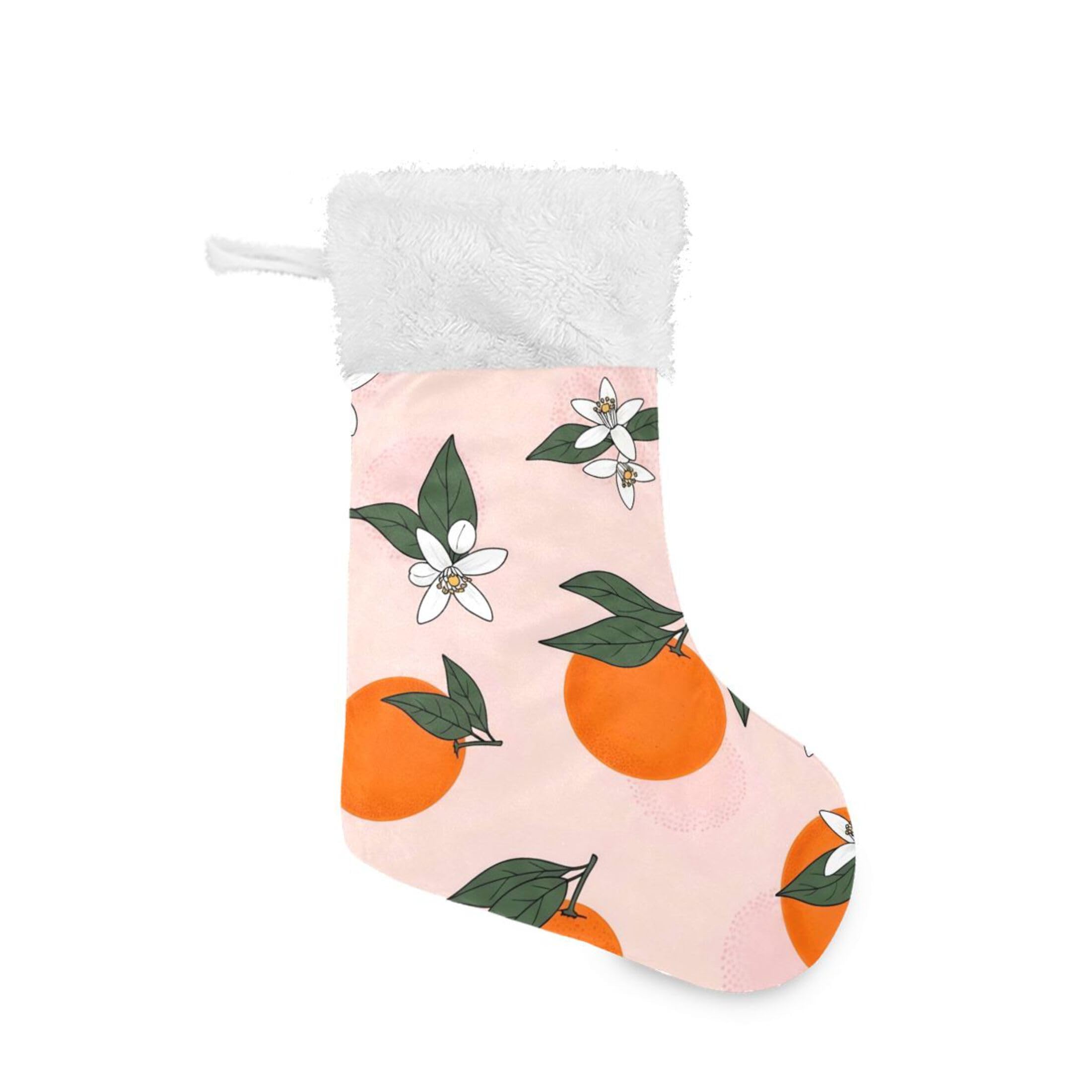 Fuauuyl Oranges Christmas Stocking 18 In Xmas Hanging Stocking with Plush Cuff for Family Holiday Party Fireplace Decorations, 1 Pack