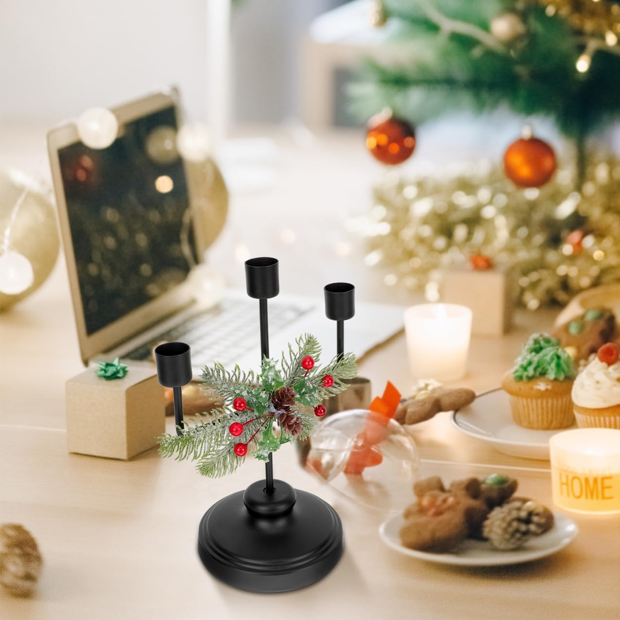 Christmas Candle Holder Elegant Decorative Candlestick for Table Centerpiece Rustic Style Xmas Decor for Parties and Holiday Events for Column Candles