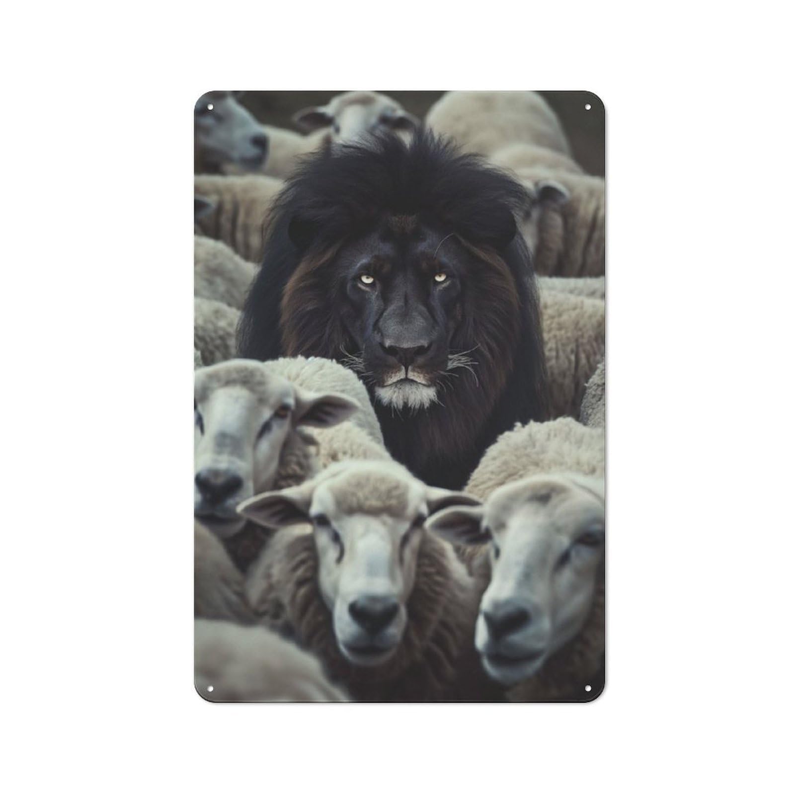 Junmoney Black Lion Sheep Classic Metal Gift Sign 30X20cm, Small Space Decor For Home, Shop, Pub Or Studio Wall