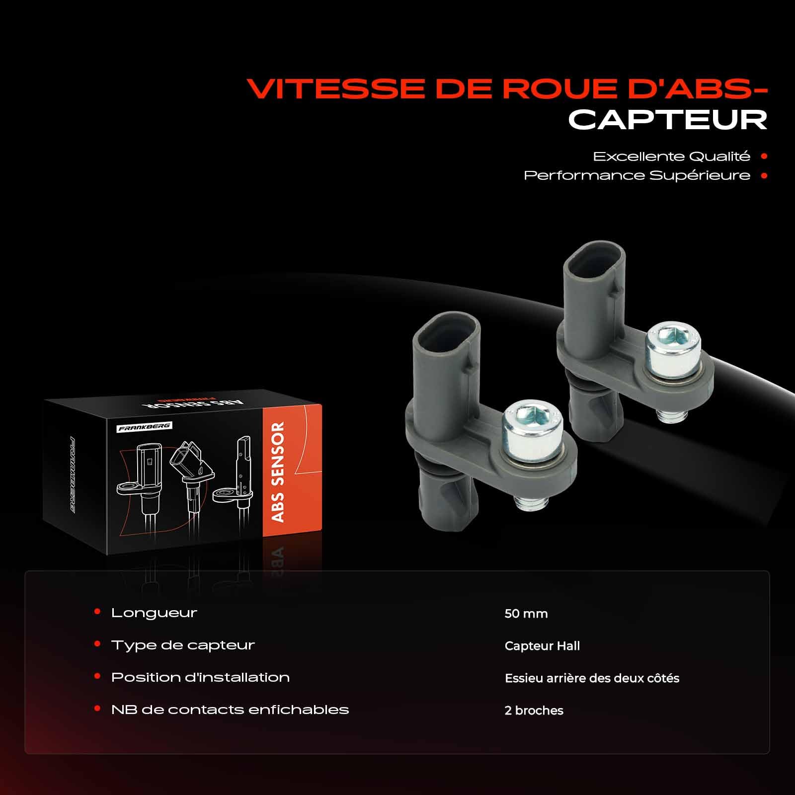 Frankberg 2 capteurs de vitesse de roue ABS arrière 2 broches 9810961080