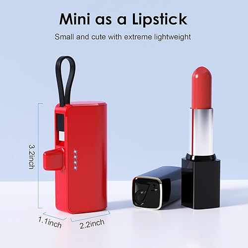 Miniatura 5 de Cargador portátil pequeño de 5200 mAh para iPhone, banco de energía compacto PD 3.0A con cable integrado, mini batería USB C compatible con iPhone