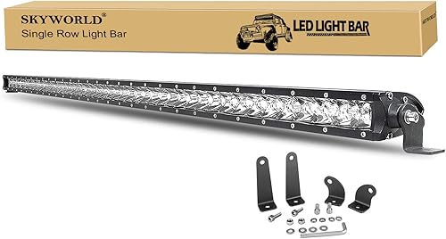 SKYWORLD Barra de luz LED de una sola fila de 49 pulgadas, 240 W, punto delgado, antiniebla LED y parachoques de techo de conducción, barras de luz