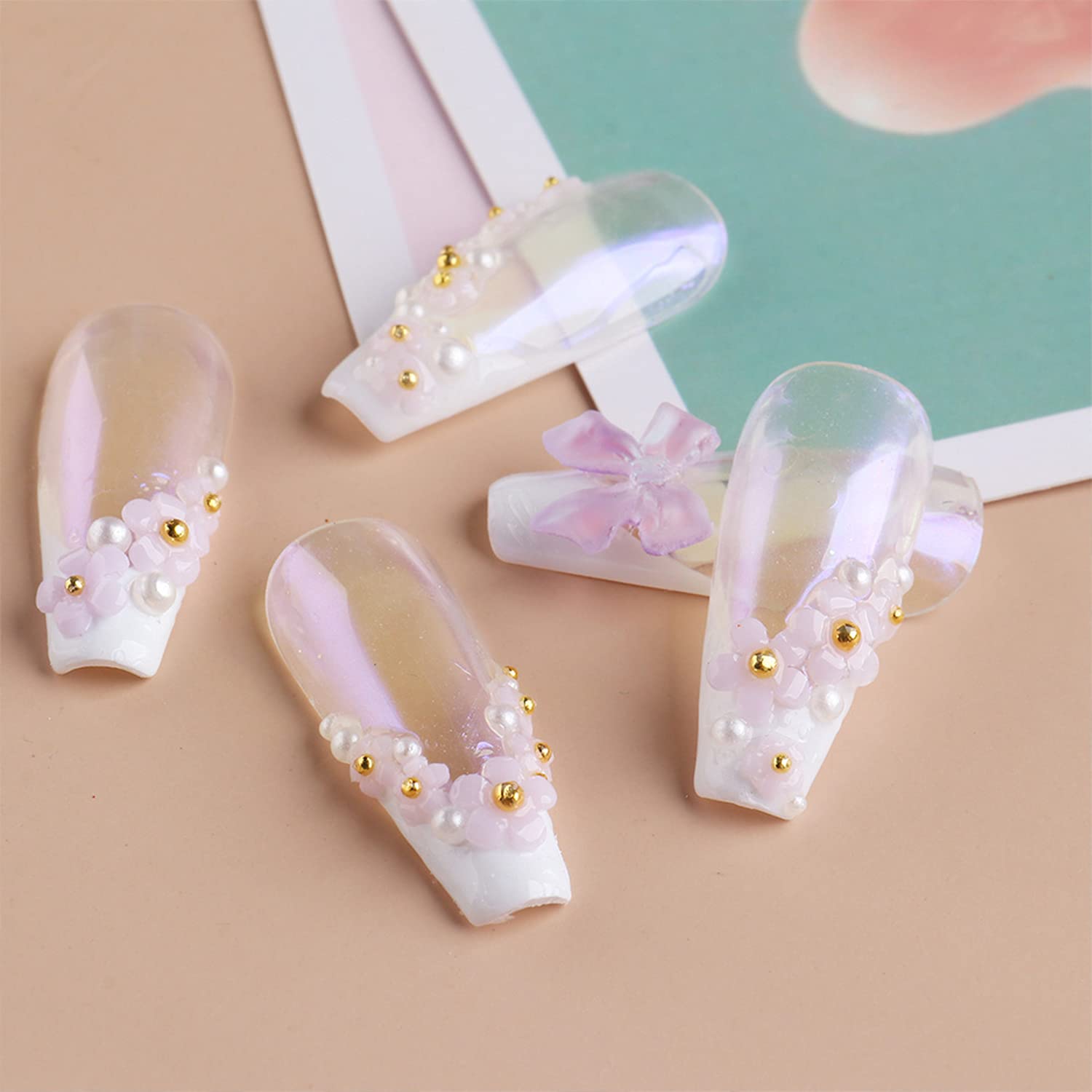 6 Color Gradient Flowers Nail Rhinestonenail Sequins Nail Art For Acrylic Nails Art Decorate Supplies 3D Colored Flowers Glitter Women Kids Nails Gradient Decoration DIY Nail Accessories Manicure Tips : Beauty & Personal Care