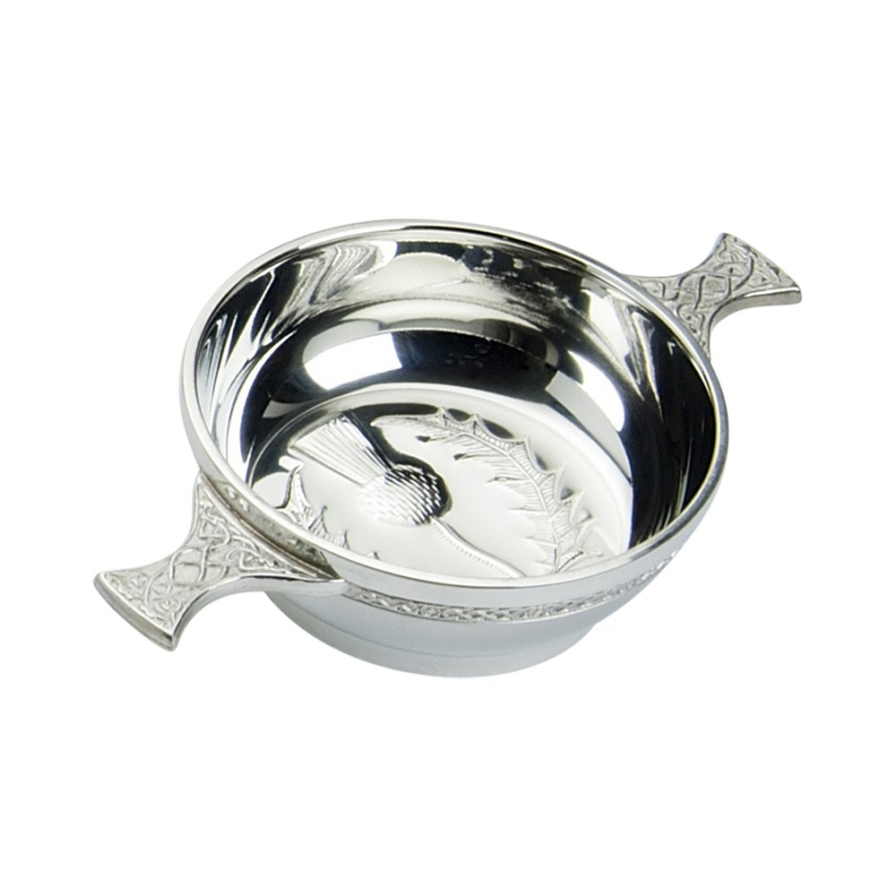 Edwin Blyde & Co Pewter 15447 Quaich With Embossed Thistle Inside And Celtic Handles, 4 Inch, 18 X 12 X 6 Cm