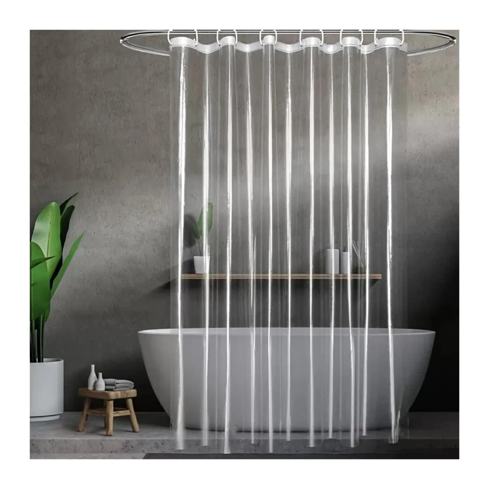 QHMMDCN Shower Curtain Transparent Bathroom Shower Curtain PEVA Waterproof Bathtub Curtains Easy Clean Wipe Proof Shower Curtains with Hooks(180x200cm)