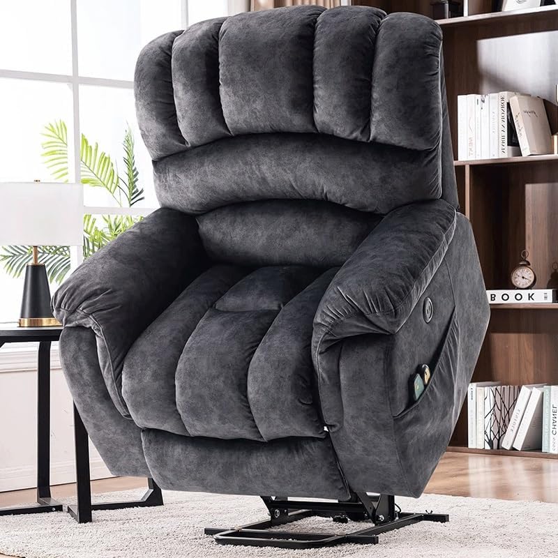Large Overstuffed Wide Recliner Chairs for Elderly Side Pockets Electric Living Room Recliner Sofa Large Power Lift Electric Recliner Chair with Massage and Heat, USB Ports, 2 Remote Controls