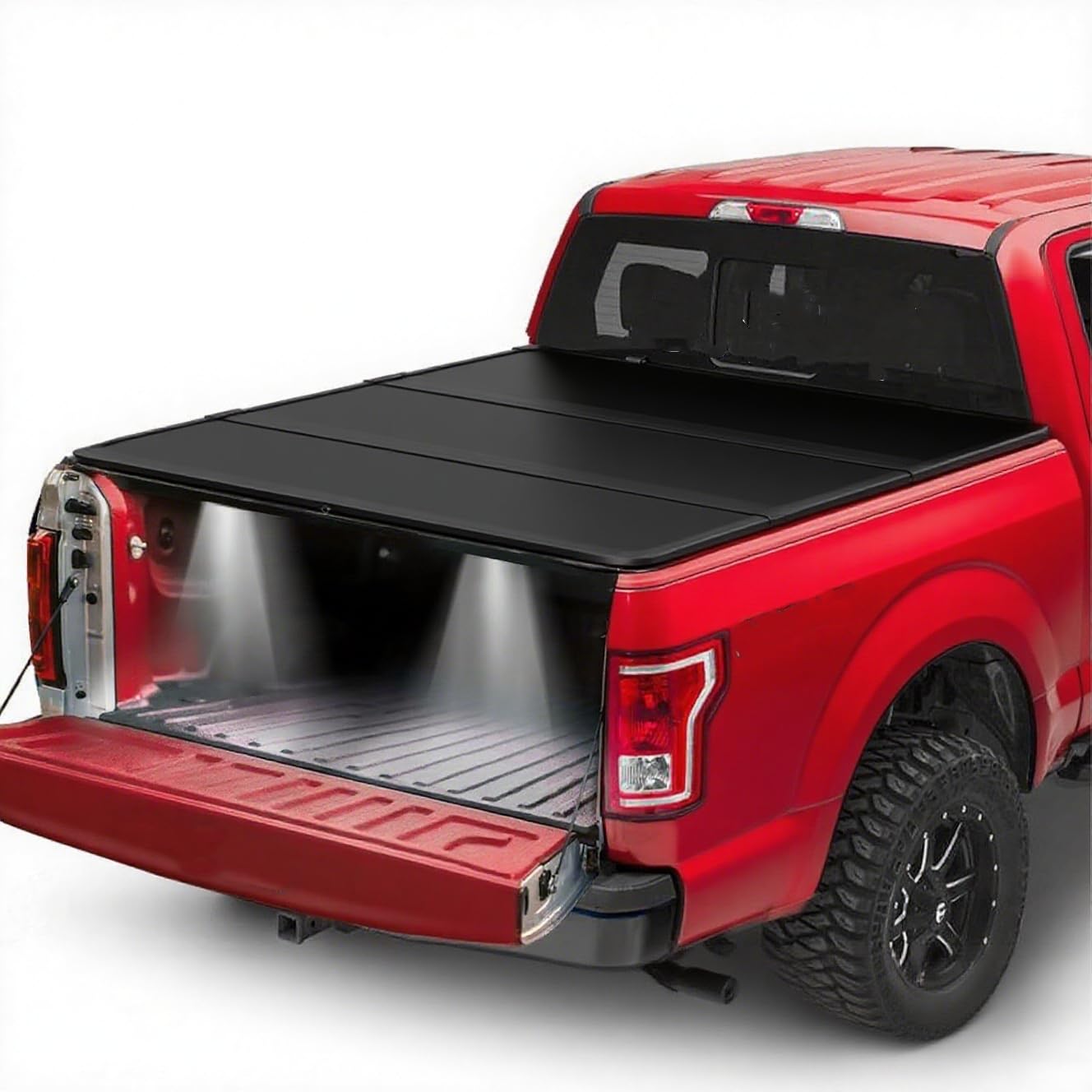 View 1 of ***MINOR DAMAGE***AKWH Hard Tri-Fold Tonneau Cover with Lamps for Ford Maverick 4.6ft Bed