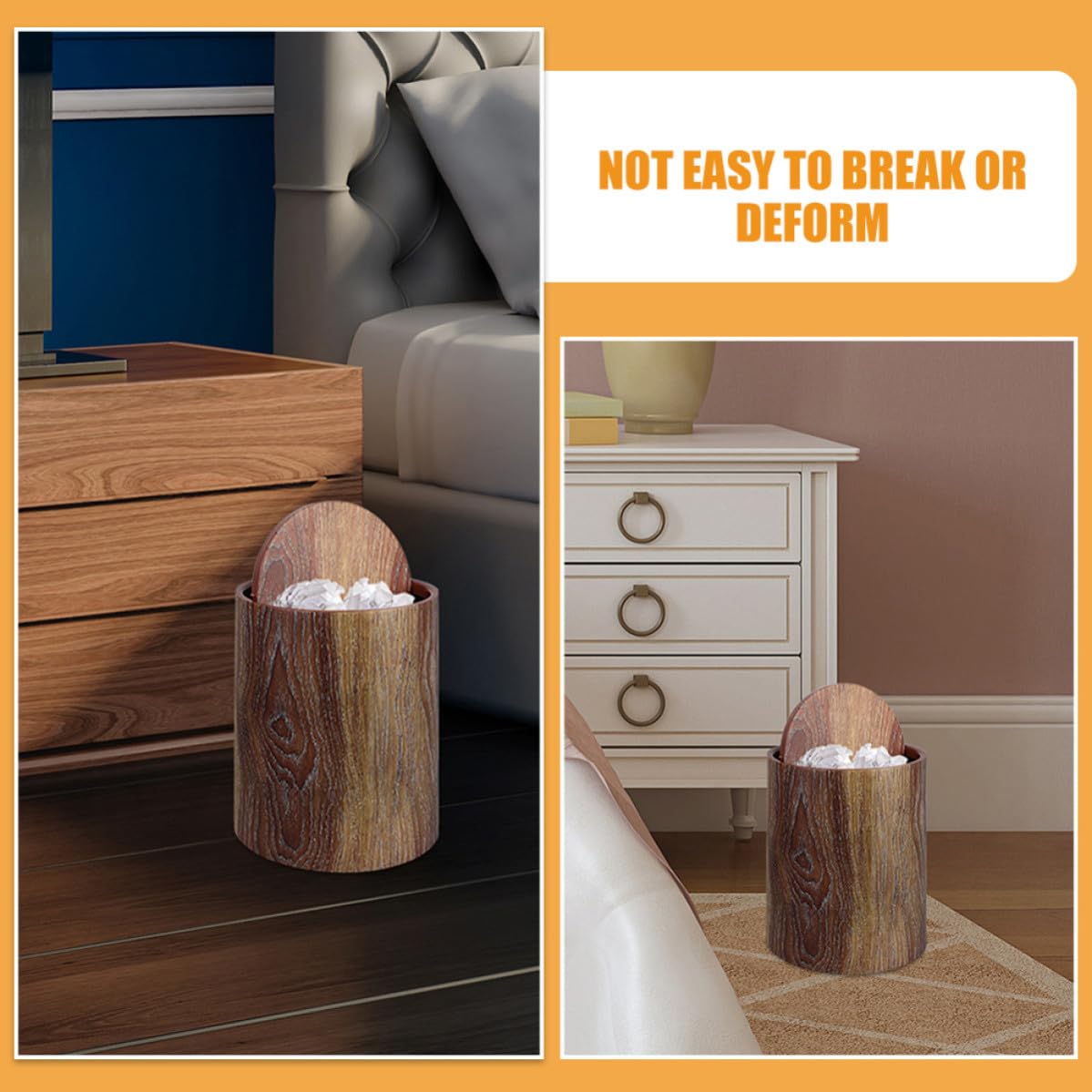 COHEALI Cubo de Basura Tapa Abatible Imitación Madera 15l Redondo Pp | 1, Diseño Moderno y Sencillo, Uso en Hogar y Dormitorios, Contenedor Práctico