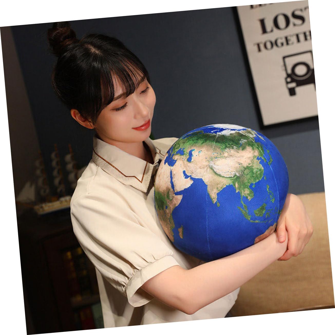 VICASKY Charming Plush Earth Pattern Throw Pillow Soft Stuffed Sphere Cushion for Home Decor Couch Bed Sofa Easy to Clean and Maintain