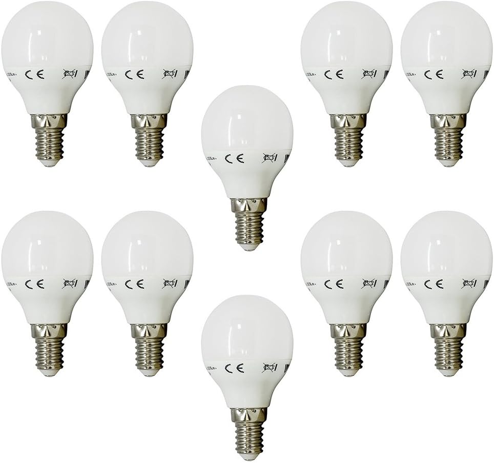 10x P45 E14 Golf Ball LED Light Bulbs, 4W Screw Cap Base Energy Saver Bulb, 3000K(Warm White), 323Lm, 160°Beam Angle, 80 CRI, IC Driver, 25000H Life Time, 2 Years Warranty