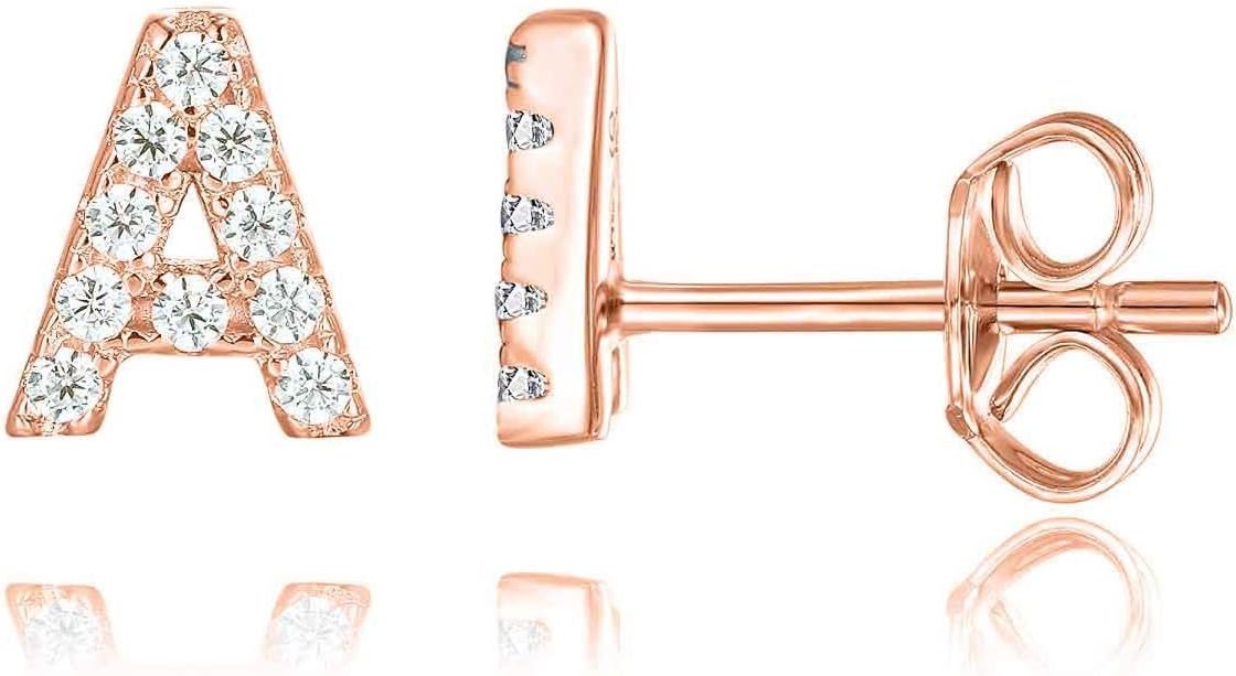 PAVOI 14K Gold Plated 925 Sterling Silver Cubic Zirconia Initial Letter Stud Earrings for Women | Simulated Diamond Alphabet Letter Earrings