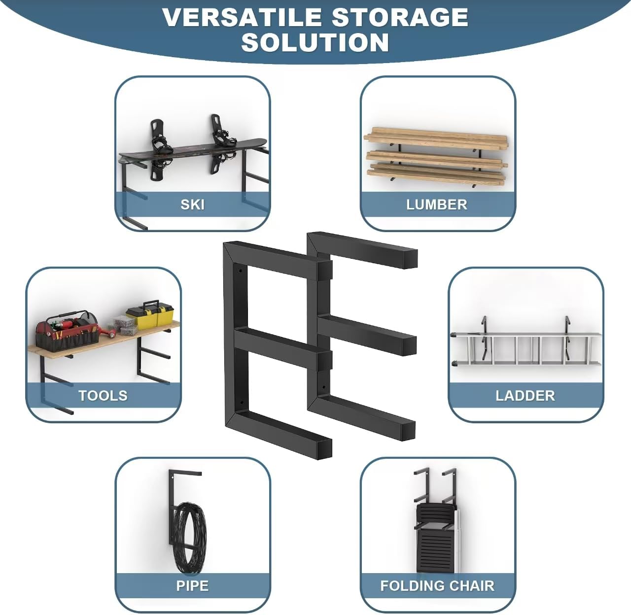 Ultrawall Lumber Storage Rack Wall Mount Wood Storage Racks, Metal Wood Organizer Racks for Shed, Workshop, Garage, Holds Up 220 LBS Per Level (Pack of 2, Black) - Image 3