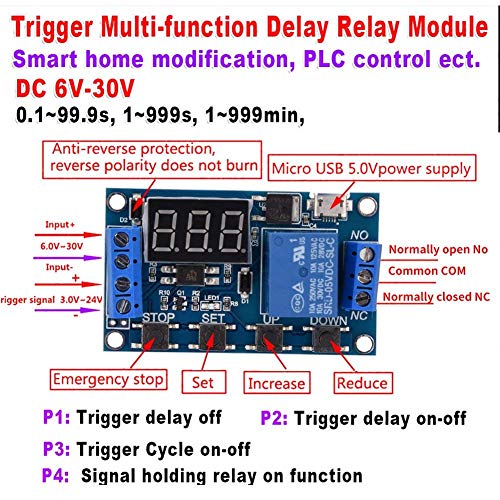 Image of Shockley Timer Module Relay, DC 6-30V 1 Channel Relay Timer Switch Trigger Delay Circuit Cycle Adjustable + 4w Auto Swing Motor for Incubator Synchronous Egg Turner Motor 220-240V 5 /6rpm w1209